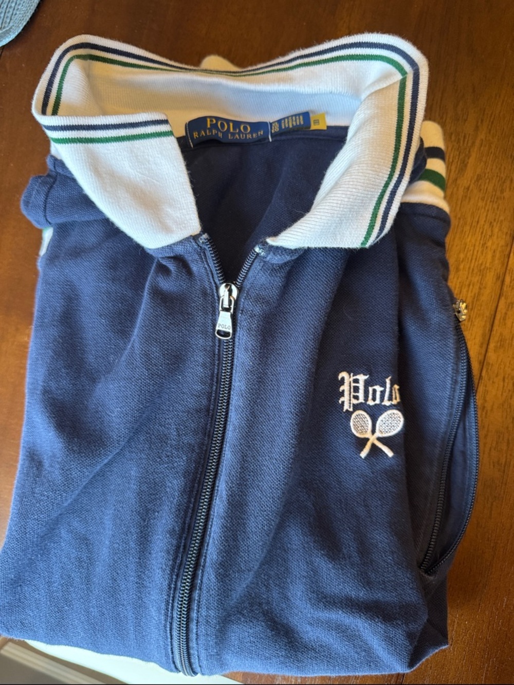 Polo by Ralph Lauren Navy Blue Zip-Up Jacket with White Trim- Wimbledon XL